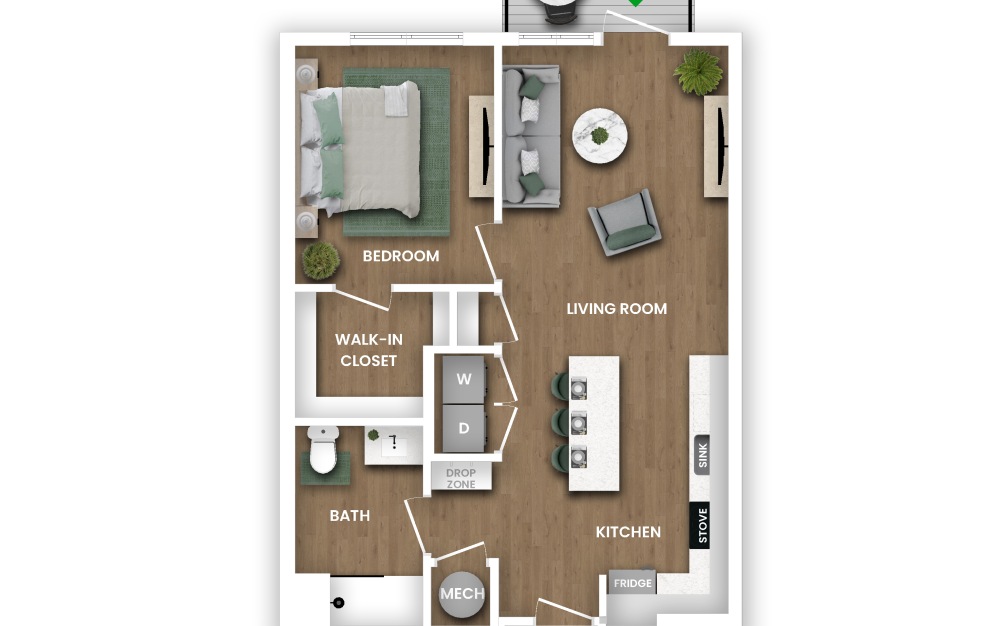 A25A - 1 bedroom floor plan layout with 1 bathroom and 765 square feet (Floor 2)