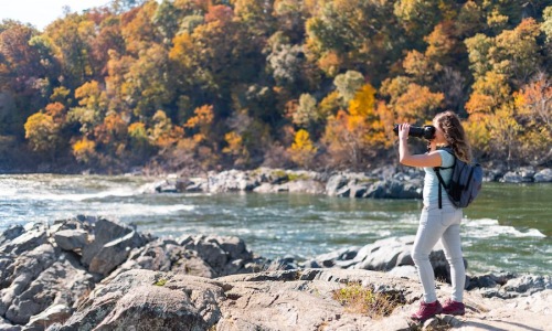 Close to the center of everything a woman taking a photograph of water and nature