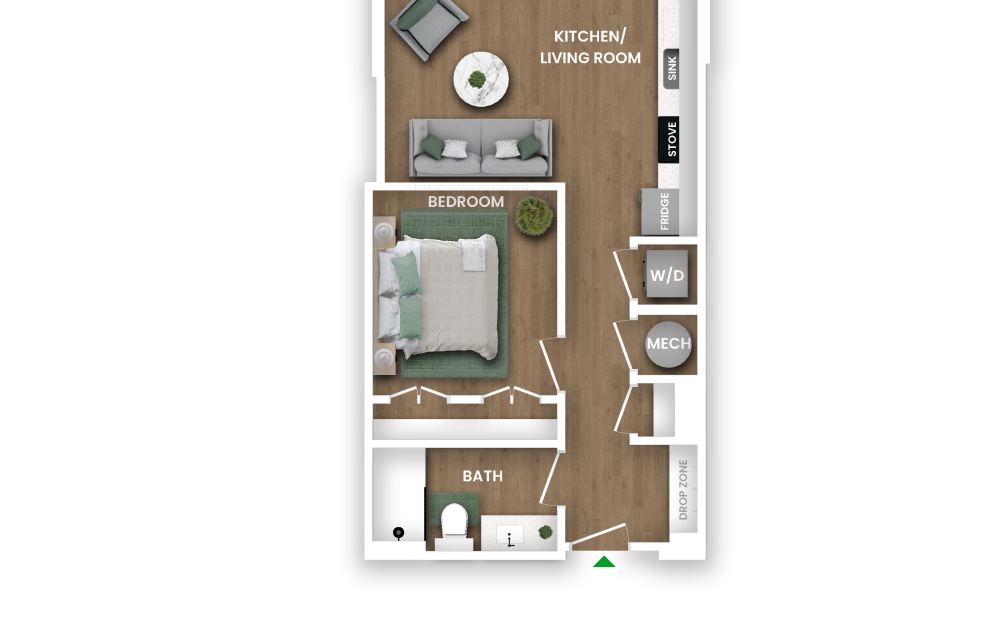 S4A - 1 bedroom floor plan layout with 1 bathroom and 575 square feet