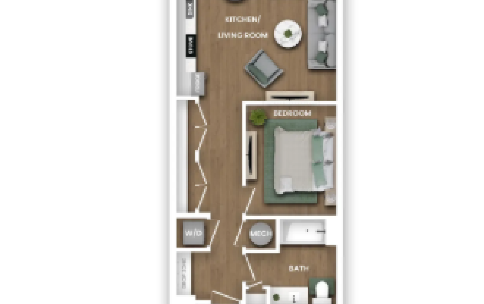 S12A - 1 bedroom floor plan layout with 1 bathroom and 675 square feet